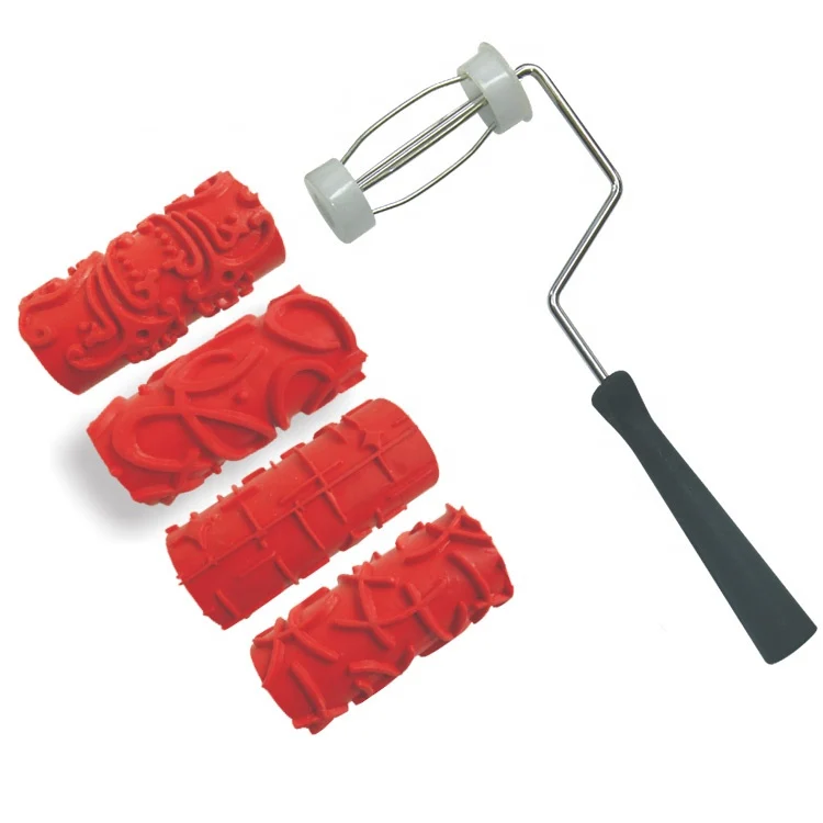 China Guangdong Factory DIY Rubber Handle Brush Painting 4 7 9 inch textured Decorative patterned Paint wall roller design