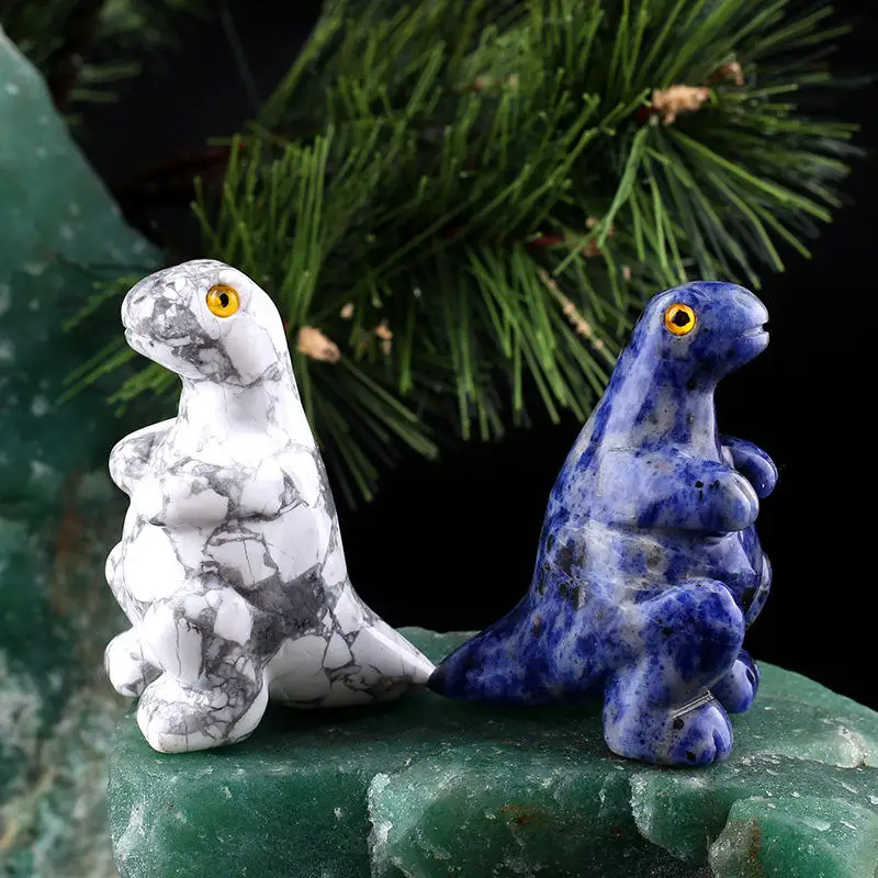 1.5 Inch Crystal Tumble Stones Dinosaur Figurine Hand Carved Pocket Dinosaur Statue Stone Sculpture Natural Crystal Stone