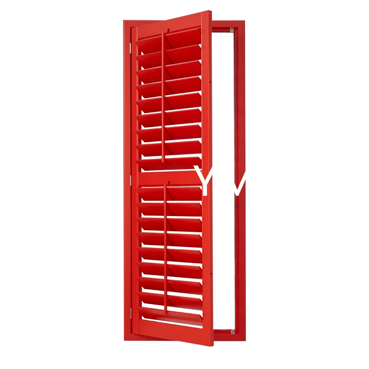 Interior Shutters Louvered Wood Red Graphic Design Classic Horizontal Paulownia Wooden Shutters