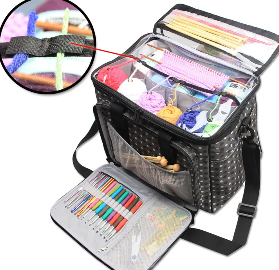 New Design Portable Large Capacity Knitting Yarn Crochet Hooks Storage Bag Wool Yarn Polyester Trapezoid Storage Bag