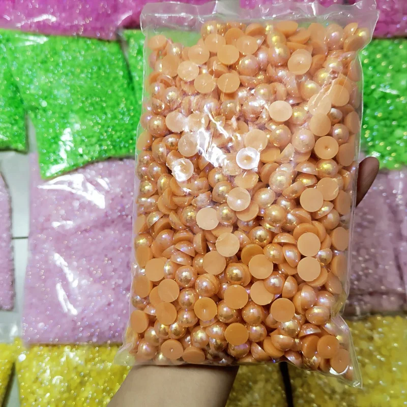 With New Currents Rice White Half Pearl Rhinestones Flat Bottom  Loose Bead DIY Handmade Material ABS Pearls for Decoration