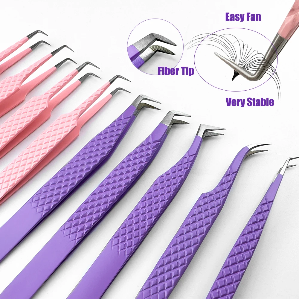 45 75 90 Degree Diamond Nano Grip Eyelash Tweezers Shinning Rose Gold Lash Tweezers private logo fiber tips tweezers