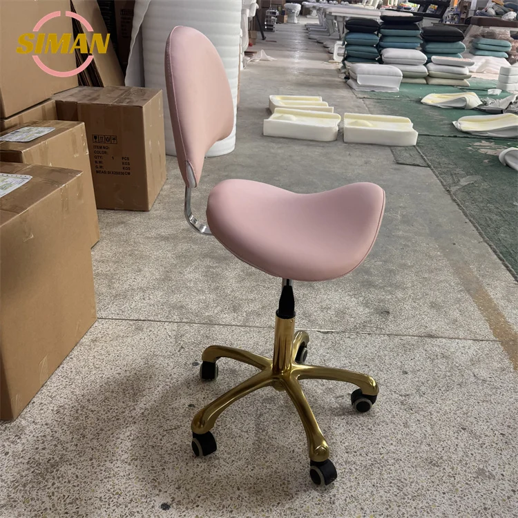 Siman pink white salon stool hot selling golden saddle chair all purpose high quality can adjustable high salon furniture