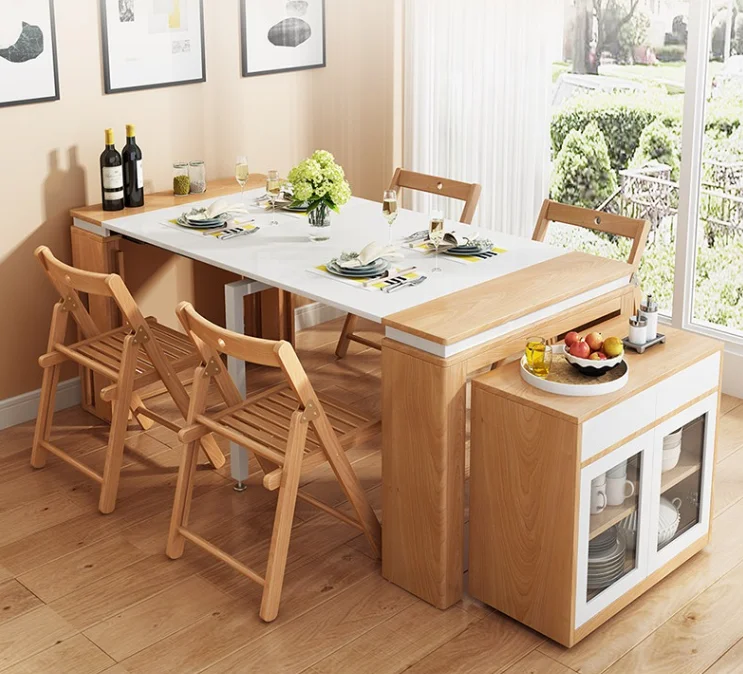 High Quality Creative Retractable Foldable Dining Table Modern Multifunctional Sideboard Dual Purpose Small Unit Dining Table