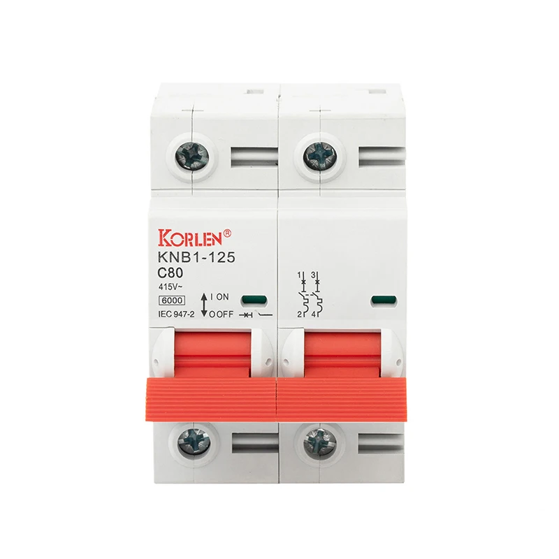 Korlen Wenzhou 125A 100A 80A 63A 10KA 6KA Standard Din Rail AC 50/60Hz Miniature CE CCC Size Miniature Circuit Breakers