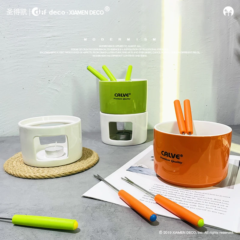 Home Cheese Fondue Set Ceramic Candle Heated Afternoon Tea Dessert Hot Pot