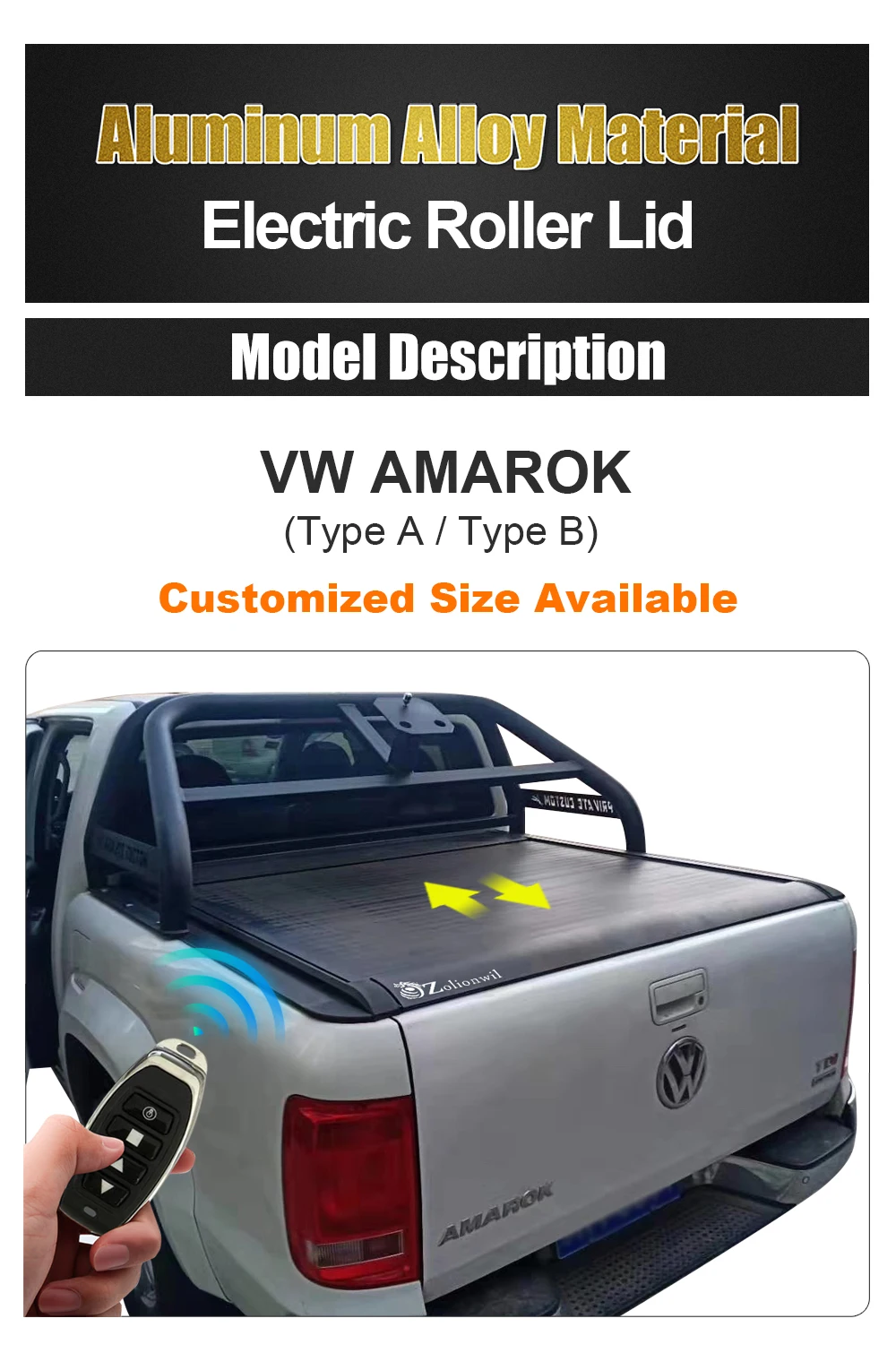 Zolionwil Waterproof 4x4 Electric Roll up Truck Bed Tonneau Covers For VW AMAROK