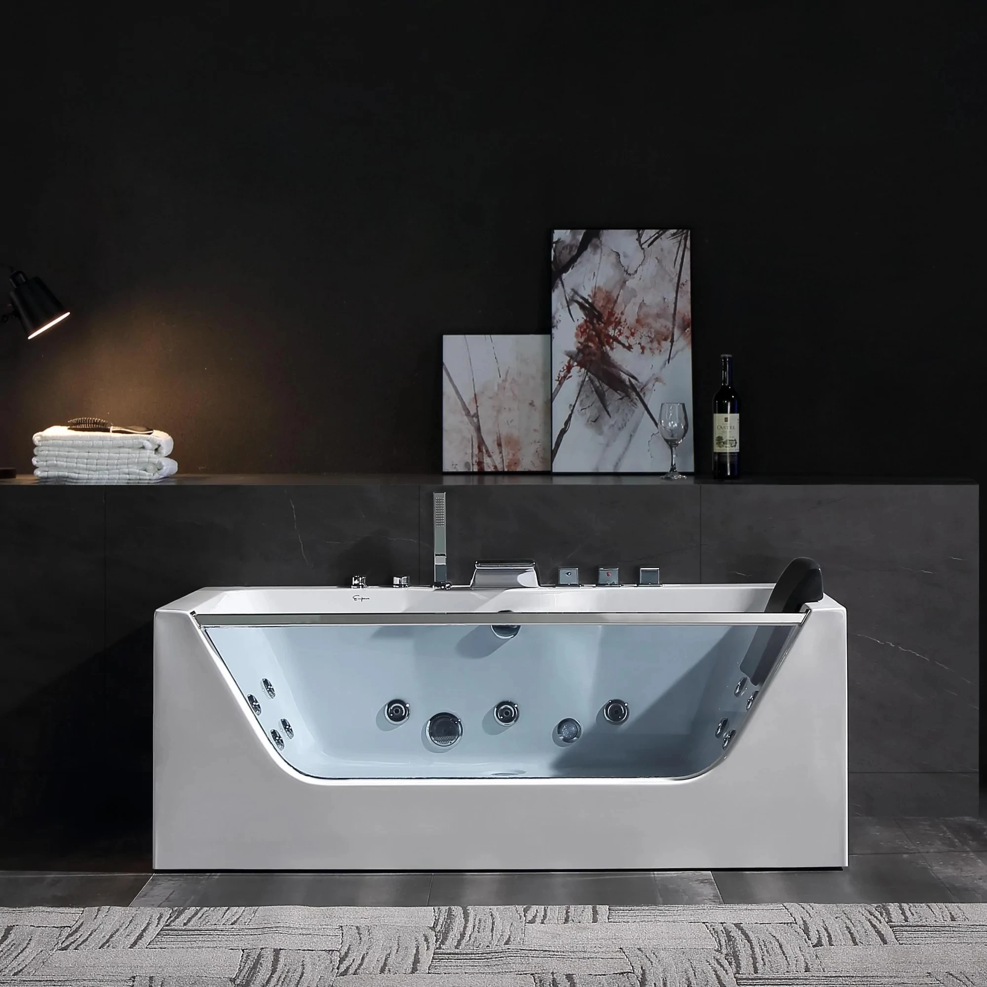 Hot Selling White Whirlpool Acrylic Bathtub Spa Hydro Massage adult for 1 Person with Pillow Three Sided Art Skirt Bathroom Tub