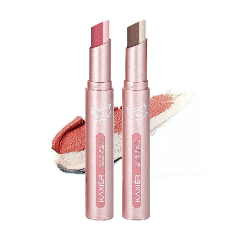 Double Color Gradient Dual-Color Eyeshadow Pen with Pearl Shimmer Powder, Earth Tones, Non-Fading Lazy Makeup Eyeshadow Stick