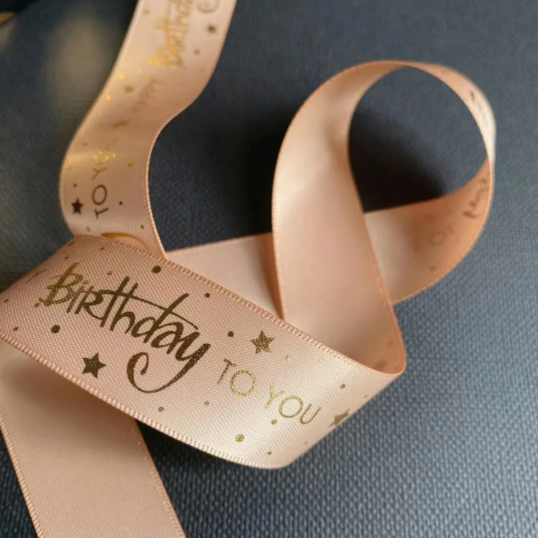 Cintas para lazos Happy Birthday Personalised Logo Craft Custom Christmas Gift Ribbon Printed Satin Ribbon with logo