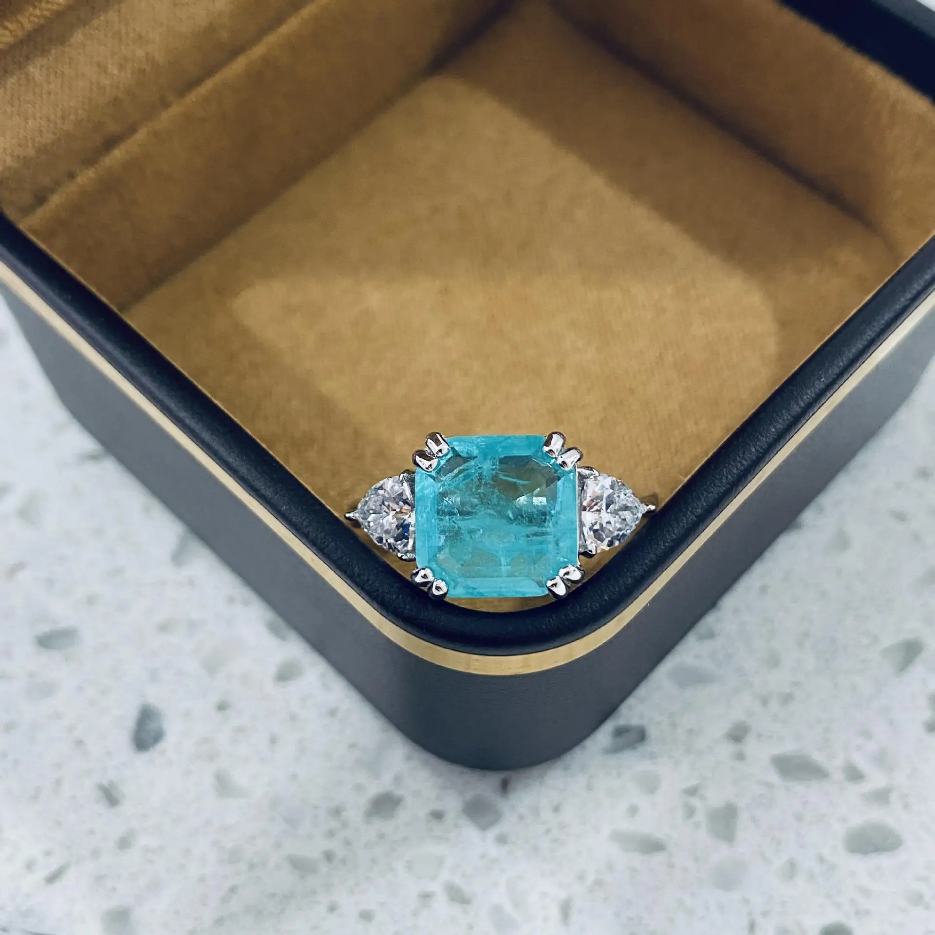 fine jewelry rings 925 sterling silver paraiba tourmaline ring cubic zirconia ring