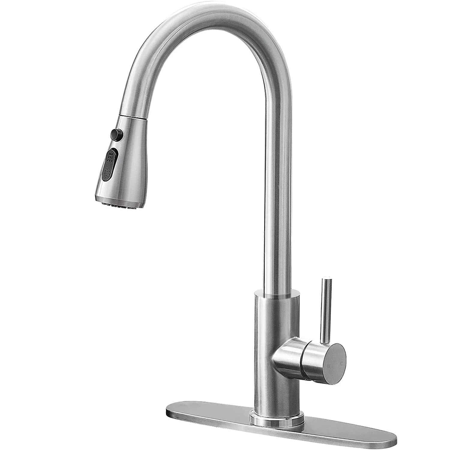 Brushed Nickel Pull Down Kitchen Sink Faucet 360 Swivel High Arc with Deck Plate Home Stainless Steel other faucet accessories