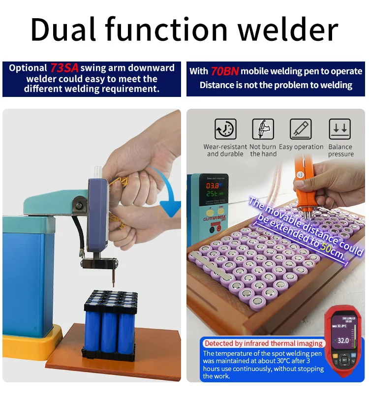 SUNKKO 801A+ 70B 240V/110V 11.6KW Spot Welders 0.3mm Automatic Manual Switching Spot Welders with 70A Standard welding pen model