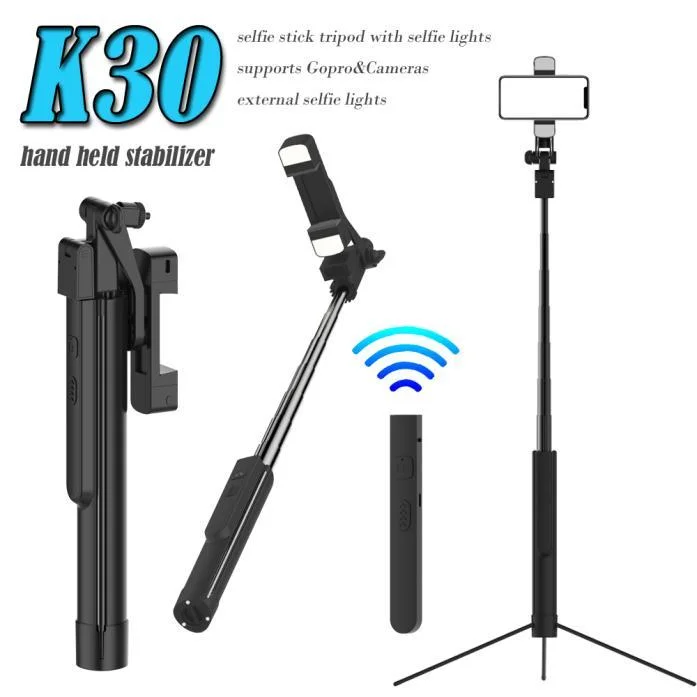 K30 Tripod head Remote Control 1.7m External Selfie Lights Supports Gopro Rotating Tripod Stand Selfie Stick For Ph