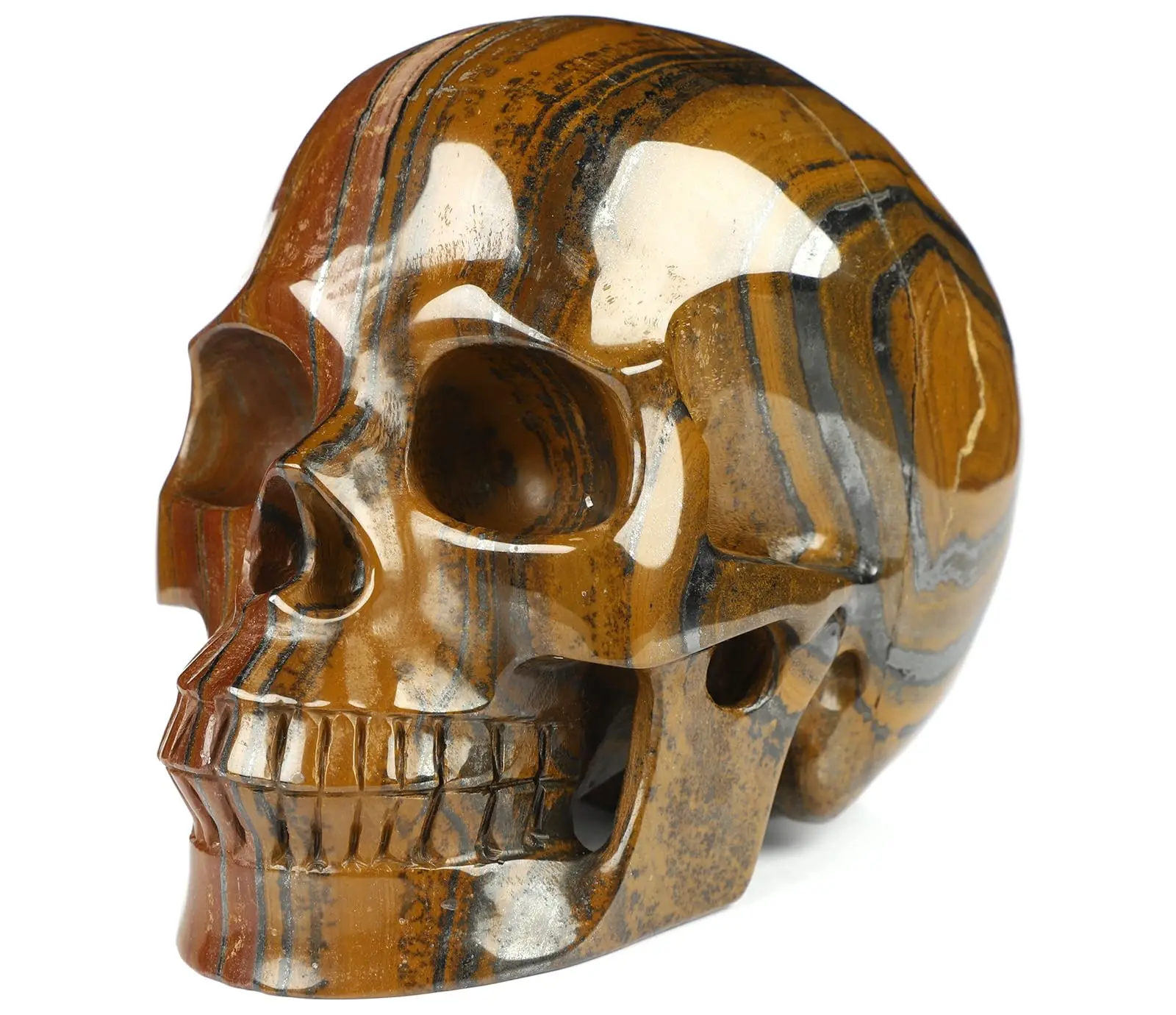 Huge 5.0 Inches  Tiger Iron Eye Hand Carved Crystal Skulls, Super Realistic Crystal Healing Stones ,Reiki Healing Stone Statue