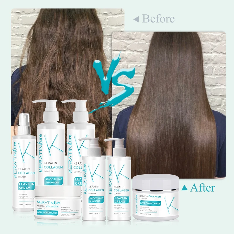 Custom Logo Hair Care Argan Oil Biotin Collagen Shampoo Sulfate Free Leave In Deep Conditioner Spray Keratin Treatment Hair Mask