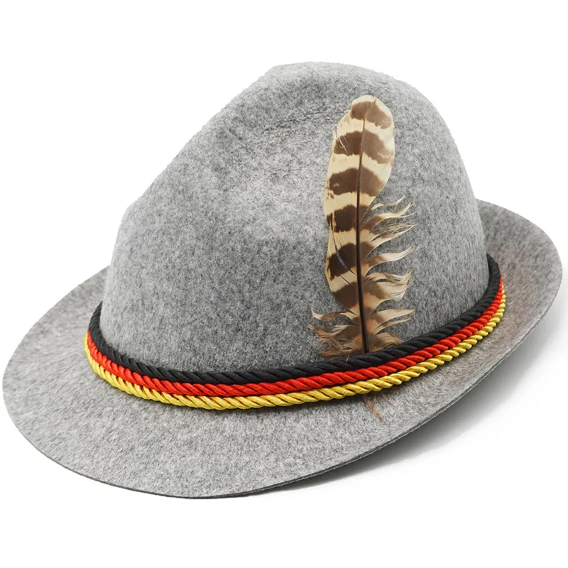 Wholesale Tyrolean Hat Wool Felt Bavarian Alpine Fedora Oktoberfest Chapeau Rope Detail German Traditional Hat
