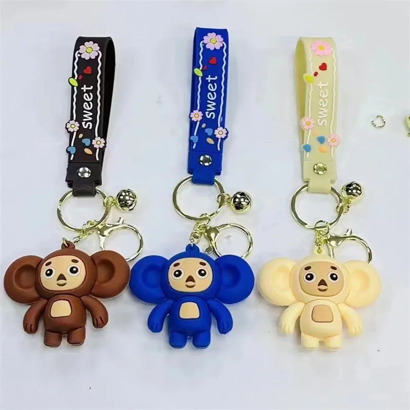 2023 Backpack Car Pendant Keychains 3D Cartoon Soft Pvc Russian Cheburashka Toys Silicone Rubber Keychains