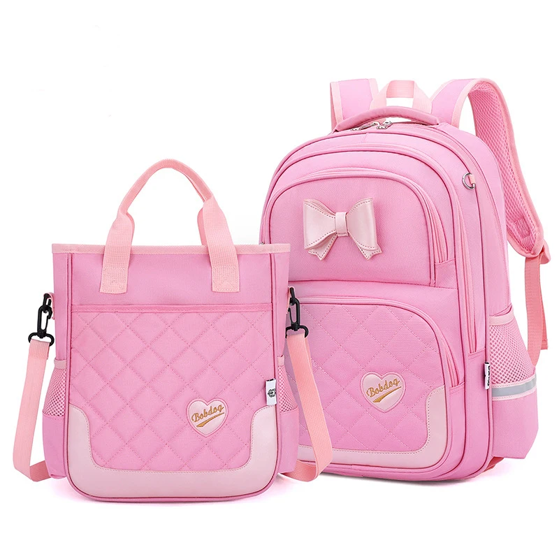 High quality reflective bow tie kids school bag with shoulder bag girl boy school backpack set