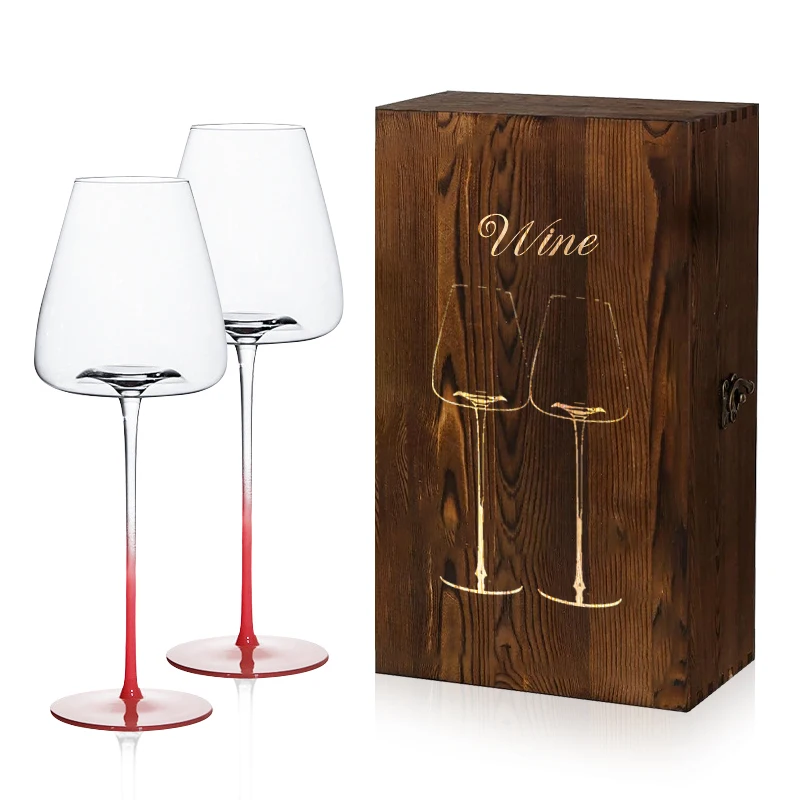 Shunstone Handmade 590ml Red Wine Glass Pink Gradient Stem Elegant Goblet Wine Glass Gift Set In Gift Box For Birthday Wedding