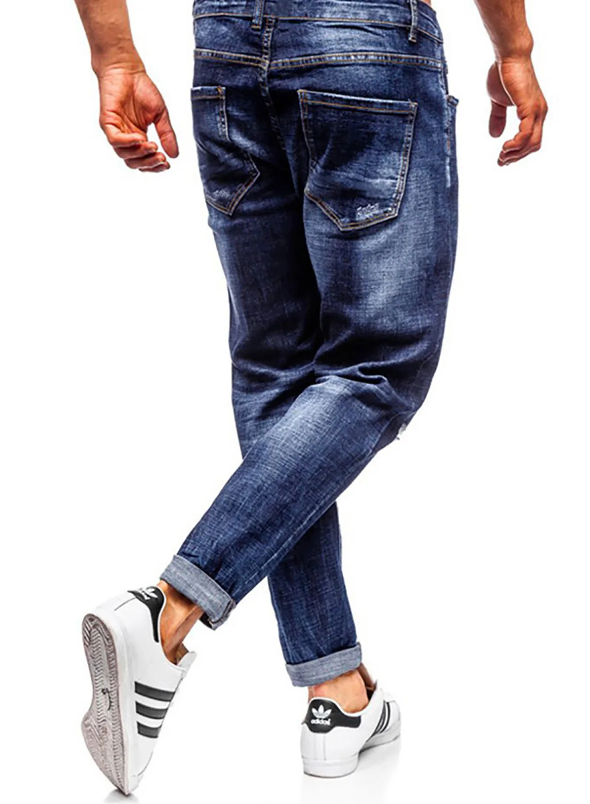 
Hot Sale 2021 Fashion Distressed Blue Jeans Wash Style Casual Mid Waist Jeans Pants With Pockets Jeans For Men Stylish 