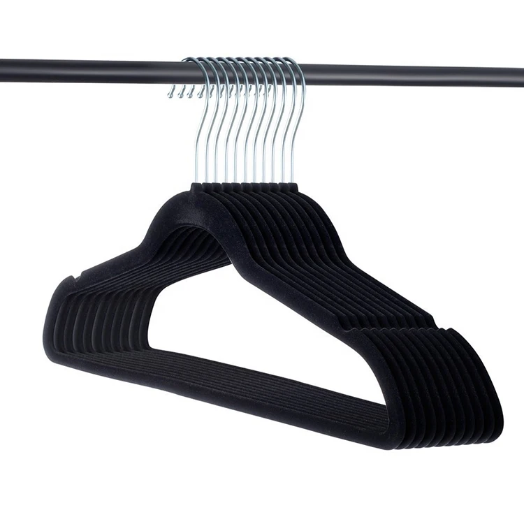 Wholesale Space-Saving Non-Slip Black Velvet Hangers Store Wardrobe Hotel Coat Suit Clothes Velvet Hanger