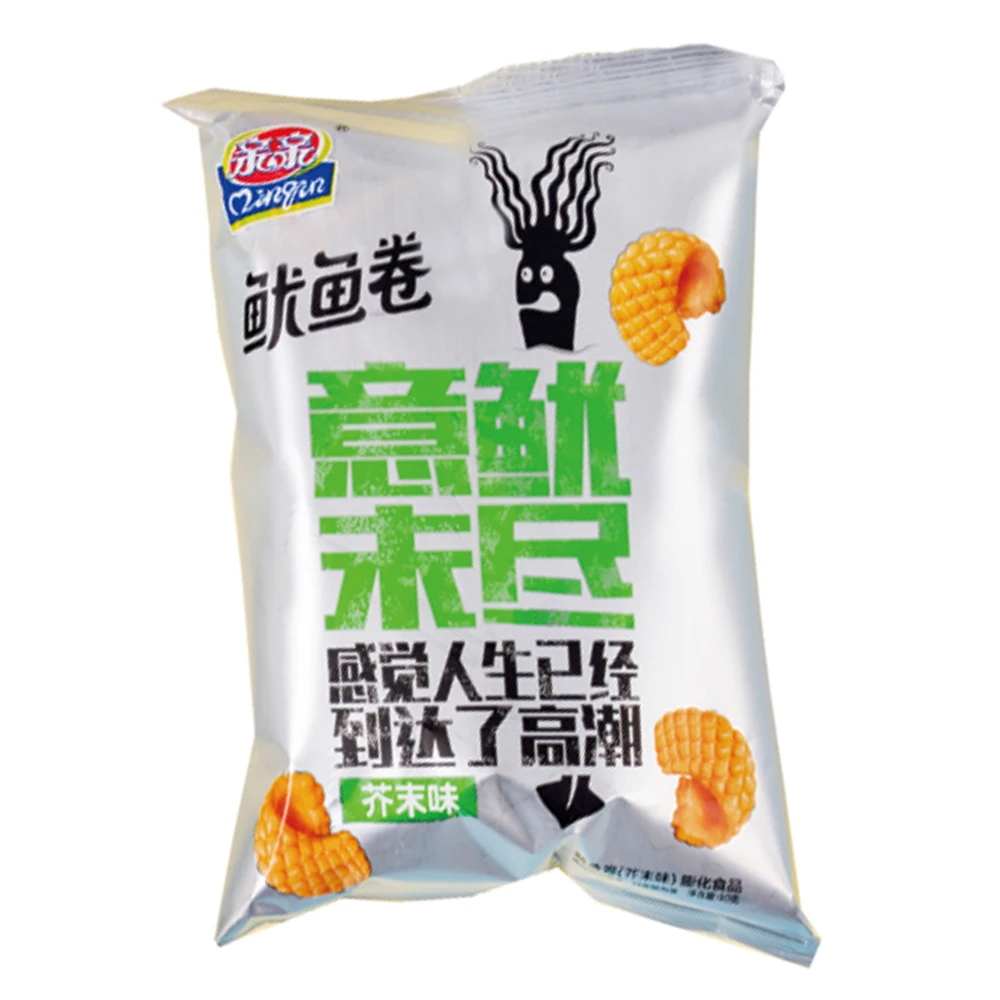 Qinqin OEM, крекер для кальмаров, 40 г, японский вкус васаби, воздушный закуска из морепродуктов, оптовая продажа, производитель OEM ODM