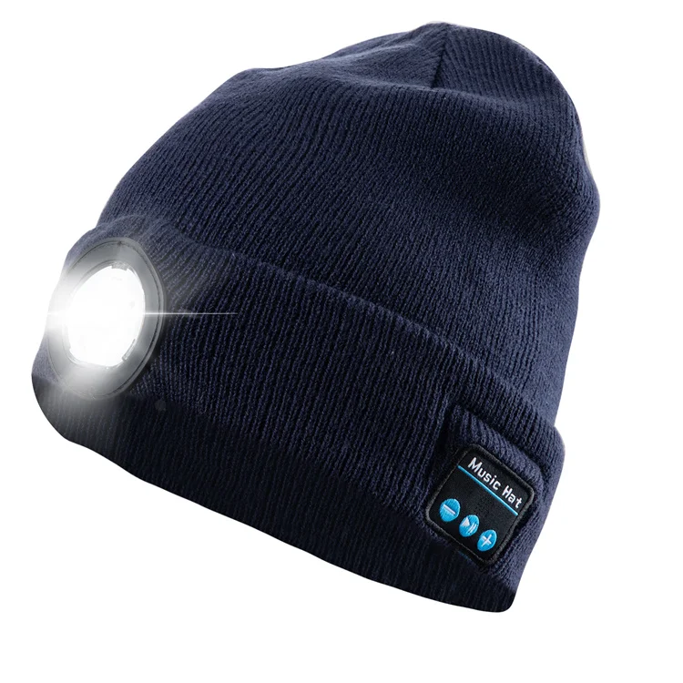Knitted Music Cap With Led Light Cotton Black Hats Music Wireless Warm Beanie Hat Headlamp Usb Rechargeable Hat