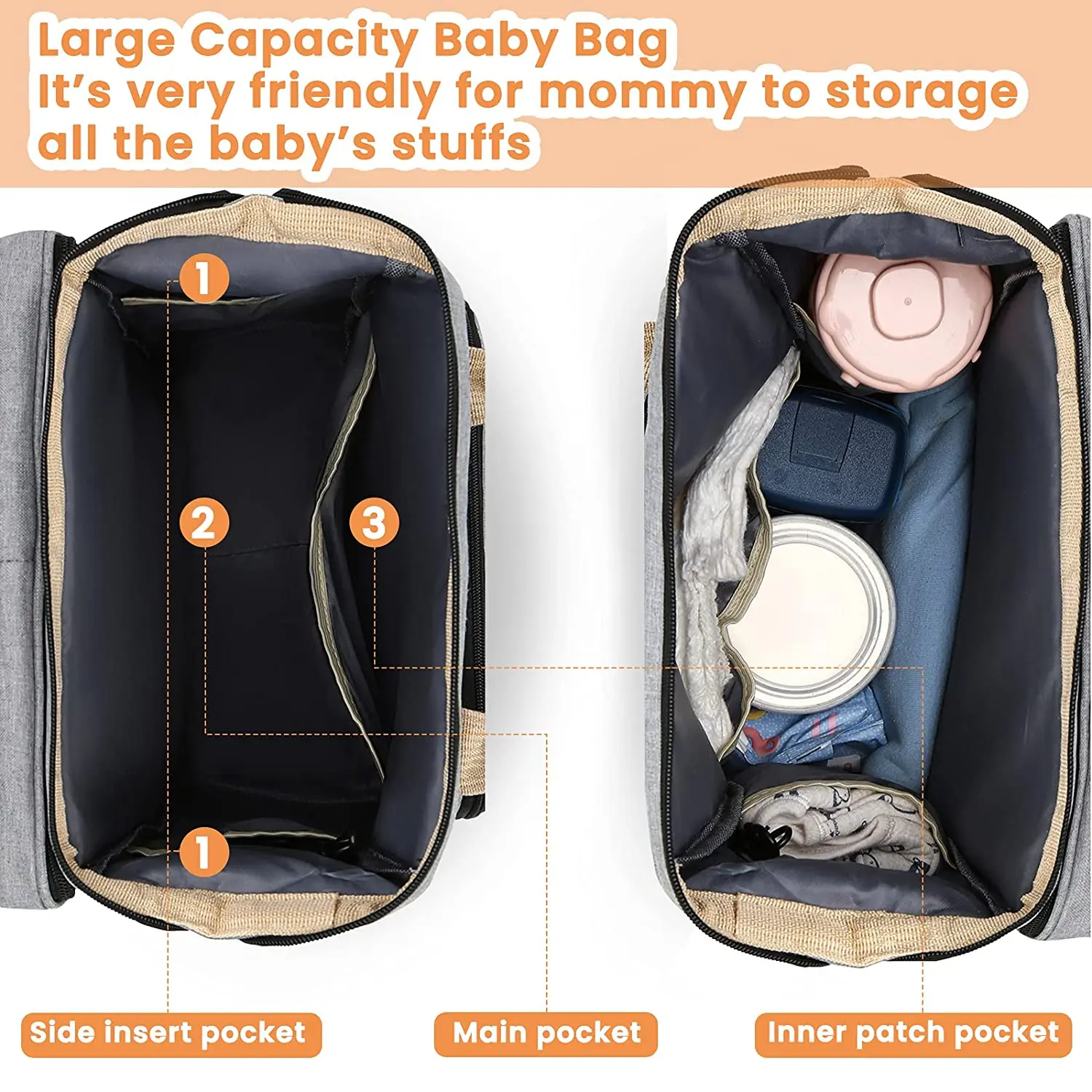 Folding  Multifunctional Diaper Bed Crib Waterproof  Stroller baby Nappy Backpack Bag with Bassinet for baby and mommy mothers