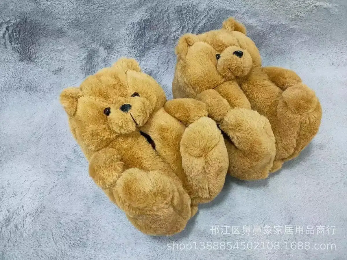 2021 Lovely ins plush bear slipper animals cheap custom bedroom animal teddy bear slippers women  teddy bear slippers