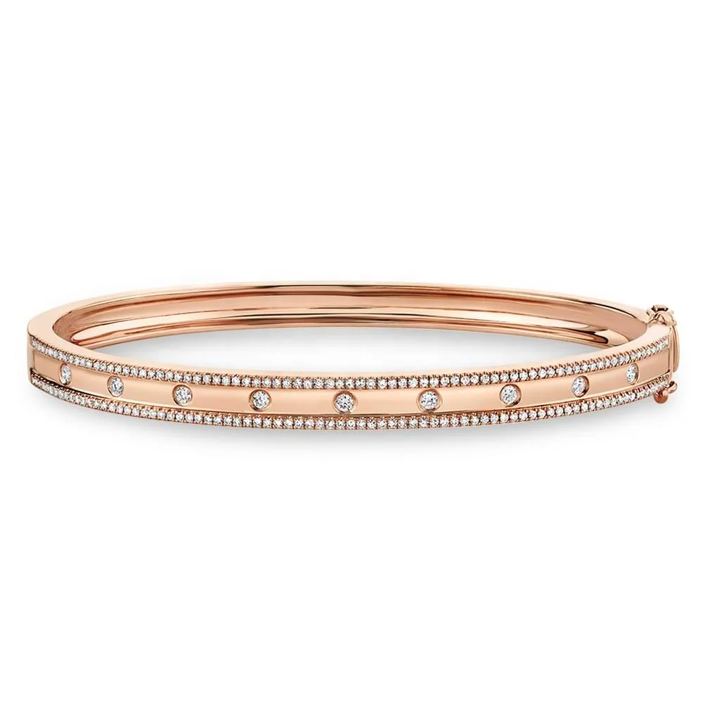 Firstmadam Custom Solid 18k Gold Half Way Diamonds Accented Bracelet Bangles