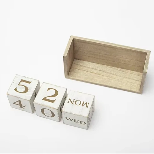 Simple Home Office Living Room Desktop Wooden Perpetual Month Date Display Blocks Wood Block Calendar