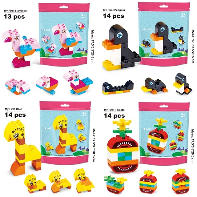 
New Gifts Educational Learning 4 In 1 Animal Kids Play Plastic DIY Toys Building Block 