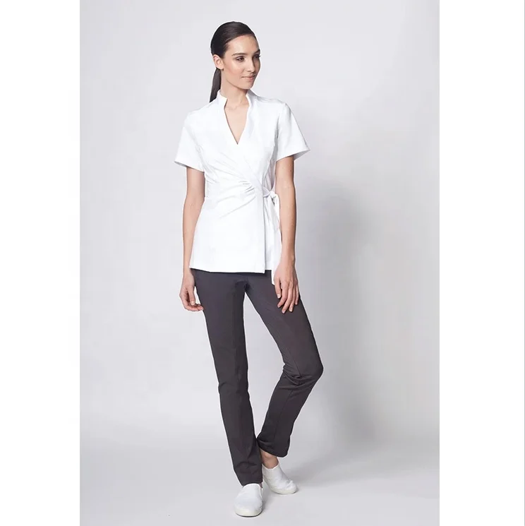 Enchi Wholesale Stretchy SPA beauty salon therapist Wrap Tunic scrubs uniforms nursing