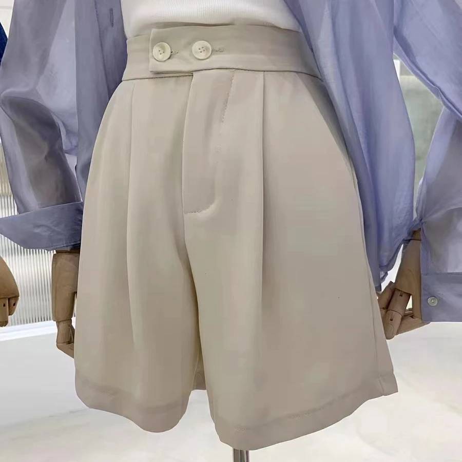 Summer Fashion New Women Korean Style High Waist Loose  Office Wide Leg Suit Shorts Female