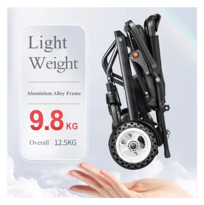 AMAIN Lightweight folding Electric Wheelchair 9.8 Kg AluminuM Alloy Foldable Wheelchair On Plane For Elderly 6Ah Battery