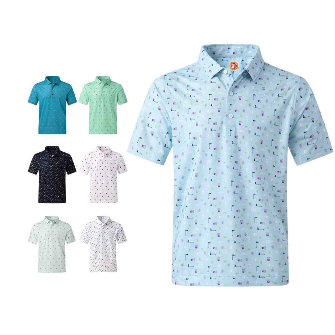 OEM sublimation 100 polyester graphic pattern printed oversized button down golf clothes men polo t shirts custom logo