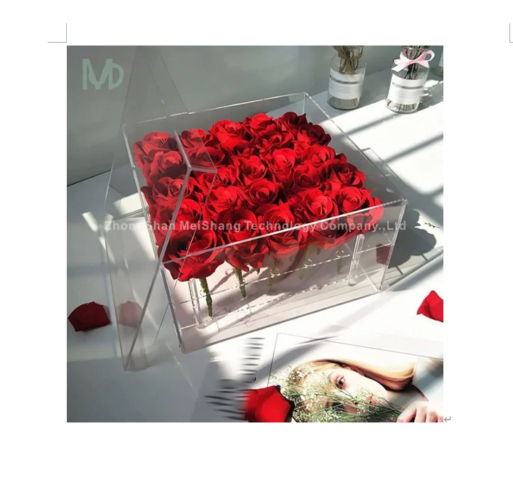 2 Tiers   Clear Flower Pot Acrylic Rose Case Flower Box With Cover Acrylic Wedding Rose Display Vase