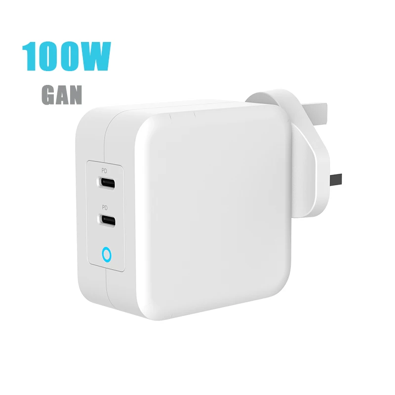 Factory Wholesale GaN Power Tech Portable Charger 100w PD 2 Port Usb-c Charger 100w Fast Charger for mac book pro