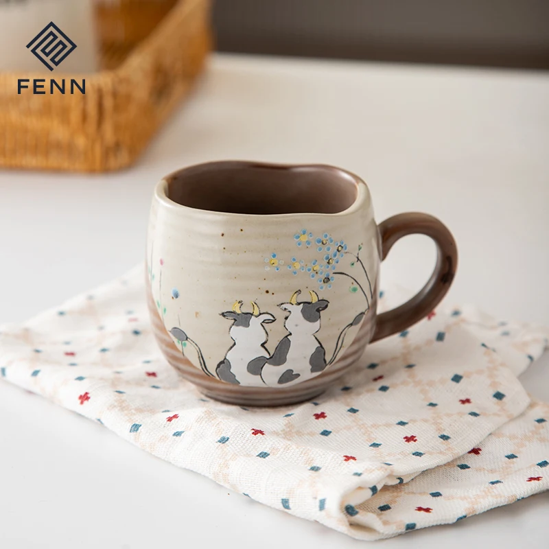 Vintage style Cartoon Cat Design Handmade Ceramic Coffee & Tea Mug Cute Breakfast Milk Tea Water Cup Coffee Mug