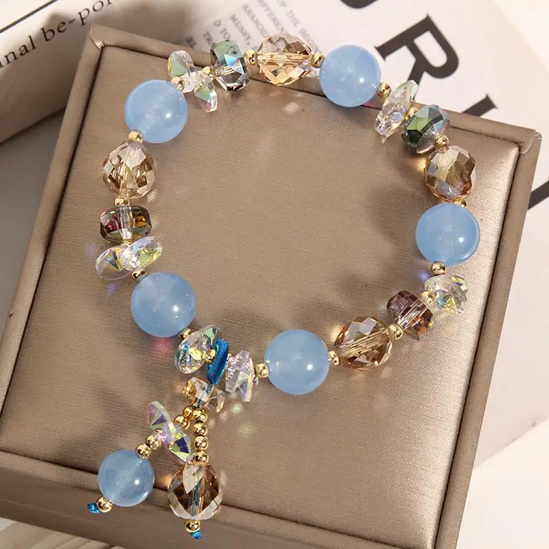 Custom In Stock Luxury Women Beads Bracelet Rhinestone Charms Amethyst Natural Beads Crystal Beads Bracelet For Women