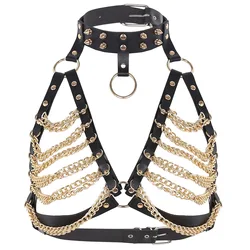 Punk Woman Sexy Untamed Harness Bra Gothic Chain Hanging Neck Chest Cage Lingerie Fetish Sexy Party Outfit