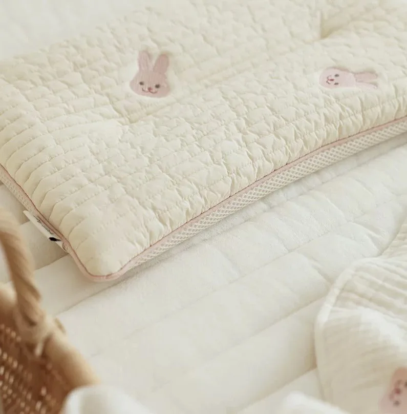 Ins Korean Style Baby Bear Embroidery Flat Pillow Breathable and sweat-absorbing flat pillow for children