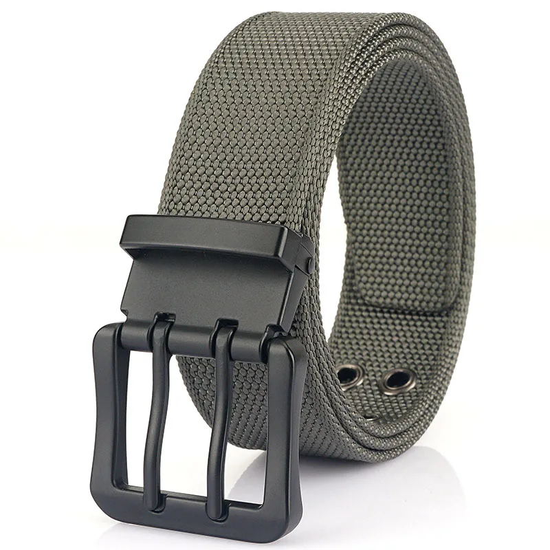nylon webbing men belt wholesale fashion sports casual metal double pin buckle 3.8cm wide webbing fabric belts for men
