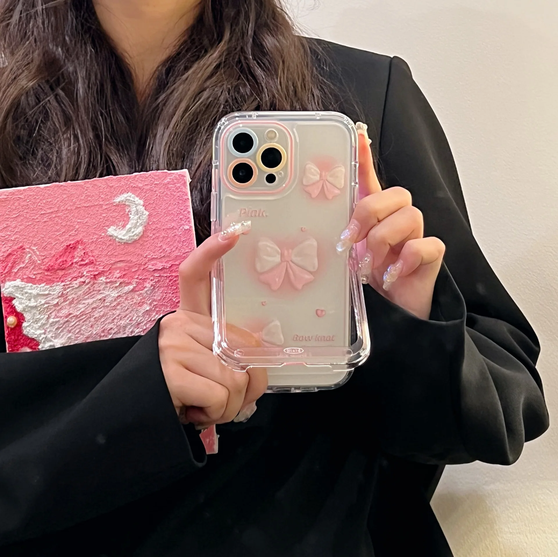 Pink Bow Holder Phone case Anti-fall Shockproof Silicone Case Suitable for iphone 12 13 14 pro max 11 11 plus