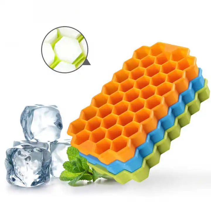 Easy to Release 37 Grids Honeycomb Shape Silicone Ice Cube Tray With Lid For Coffee Whiskey Cold Drink