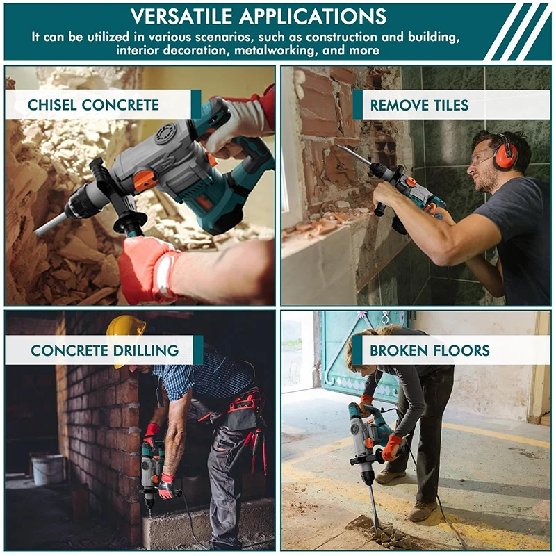SDS-Plus Heavy Duty Rotary Hammer Drill,Safety Clutch 4 Functions with Vibration Control Including Grease, Chisels and Drill