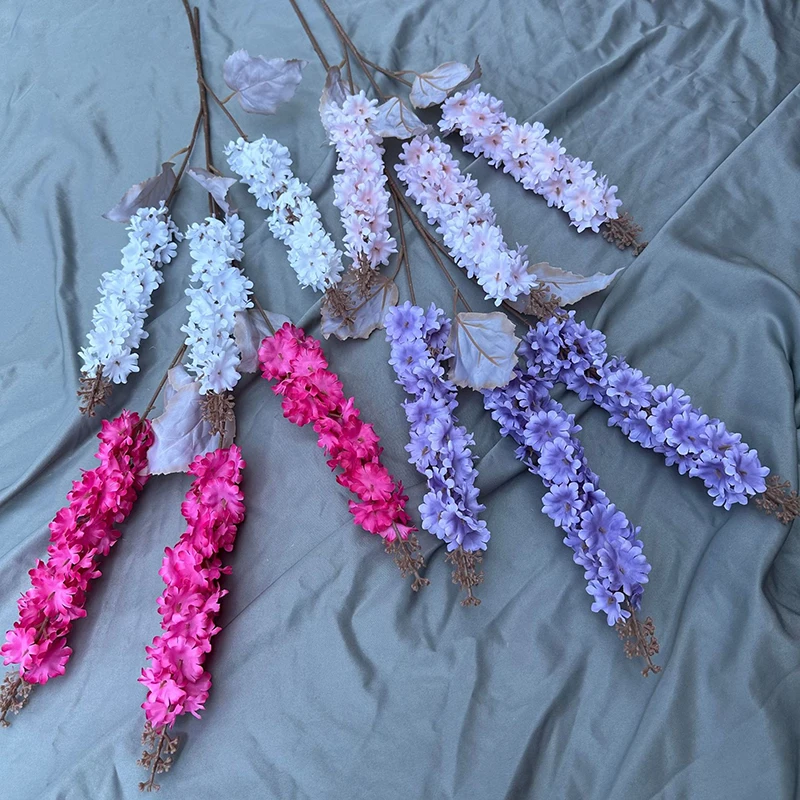 Silk Hyacinth Flower Branch with Long Stem 3 Forks Artificial Larkspur Delphinium real touch rose decorative flowers