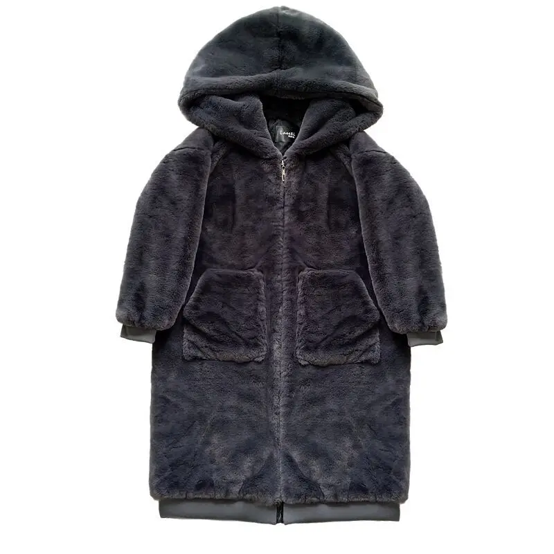 Jtfur 2020 Winter faux fur coat women mid-length fake rex rabbit fur coat jacket female overcoat