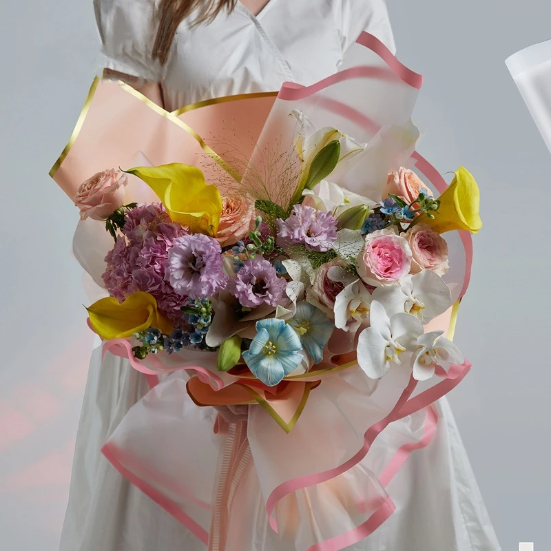 LUCIA  Color Widened Border Cellophane Flower Wrapping Paper Waterproof Transparent Parallel World Wrapping Paper LF160553